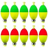 Bombite Fishing Bobbers Floats,10 Packs Weighted Bobbers for Fishing Foam Snap-on Floats Ball Oval Corks Bluegill Crappie Panfish Bass Trout Spindle-Shape 1.5 in