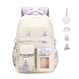 PIG PIG GIRL Girls Backpack, Lightweight Kids Backpack Kawaii School Backpacks Bookbag for Primary Elementary School,Age 6-14 years,Beige(Sponge Back Panel Ver)
