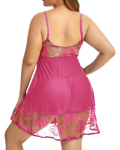 Image of Women's Lingerie Lace Babydoll Plus Size Sleepwear Nightwear Mesh Chemise
