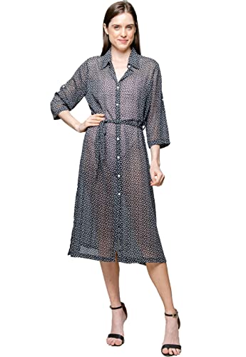 Vestido Chemise Midi Evase Crepe Estampado Floral PB Tam:Único