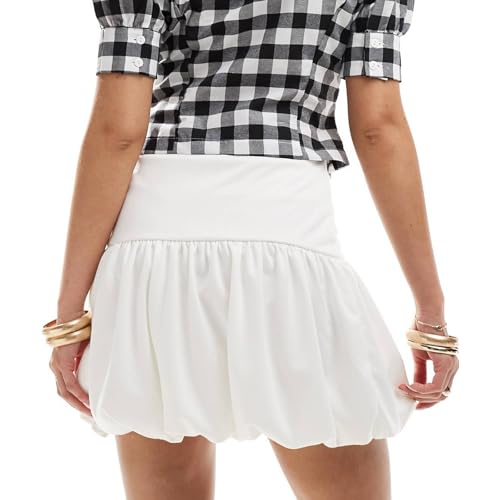 Women's Fashion Mini Skirts Solid Color Bubble Hem Elastic Waist Skirts Summer Casual Balloon Skirts4
