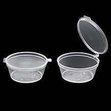 HOT BARGAINS 50 X 6oz/180ml Hinged Sauce Pots Clear Round Reusable Plastic Containers with Lids (50)