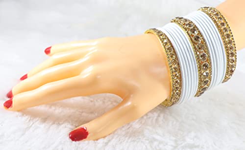 Image of NMII Non-Precious Metal Base Metal and Studded Zircon Gemstone and Matte Finish Worked Bangle set for Women /Girls