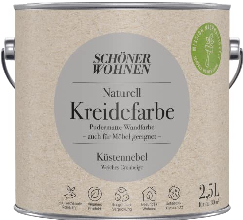 2,5L Schöner Wohnen Naturell Kreidefarbe Küstennebel, Weiches Graubeige