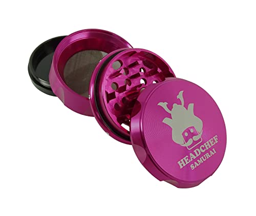 Headchef Samurai Metal Herb Grinder with Sifter Scraper - 4 Piece Grinder, 55mm (Pink) - Image 2