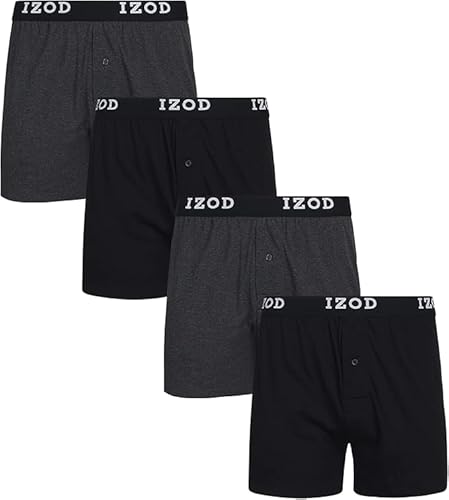 IZOD Men's Boxer Shorts - 4 Pack Classic Knit Underwear Boxers with Functional Fly - Soft Breathable Boxers for Men (M-2XL), Size X-Large, Black/Charcoal