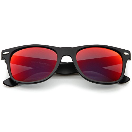 zeroUV Flat Matte Reflective Flash Color Lens Large Horn Rimmed Style Sunglasses - UV400 (Black Crimson)