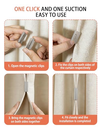 Image of Magnetic Curtain Clips - 6-Pair Curtain Magnets Closure Set for Light-Blocking, Minimalist Curtain Clips - Suitable for Indoor & Outdoor Curtains