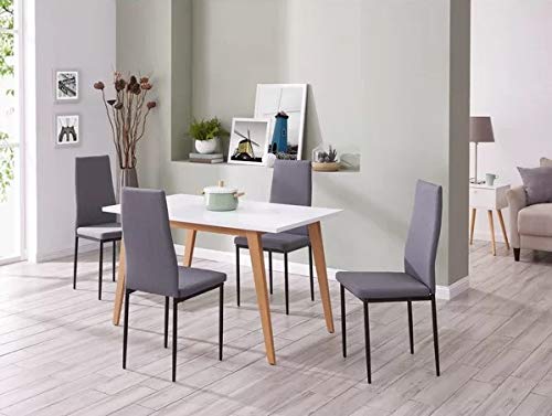IDS Home Mid Century Modern Kitchen Dining Room Table Classic White Wooden Look Table Top Desk with Solid Metal Leg for 4/6 People, Home Office Leisure Coffee Table