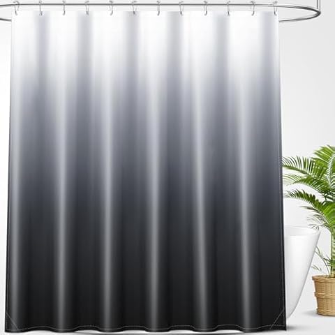 OLANLY Luxury Shower Curtain, Black Grey Ombre Shower Curtain Sets with 12 Shower Curtain Hooks, Waterproof & Washable Black and White Shower Curtains for Bathroom, 72x72 Inches Cover