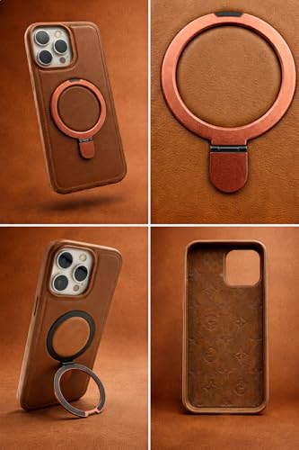 Image of DAVIK Luxury Magnetic Leather Case for iPhone Series - Waterproof Protective Cover, Heavy-Duty, Metal Kickstand, Ultra-Strong Magnet & Microfiber Vault Interior (Brown, iPhone 17)