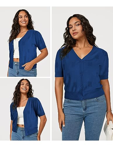 Image of Arach&Cloz Women's Lightweight Spring Summer Business Casual Cropped Short Sleeve Cardigan