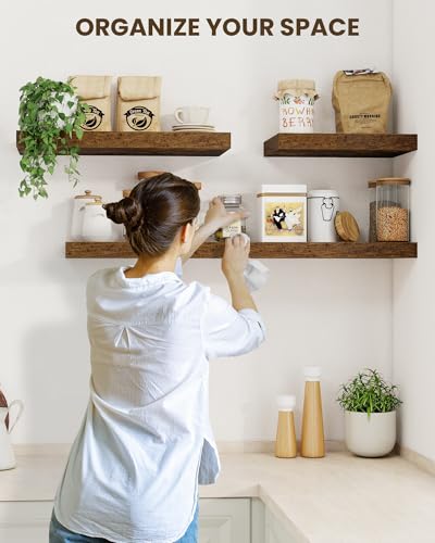 Image of Marsmiles 72 inch Floating Shelves for Wall, Wooden Shelves with Invisible Brackets Set of 2, Rustic Farmhouse Wall Mounted Shelf for Kitchen Bathroom Living Room Study, Rustic Brown