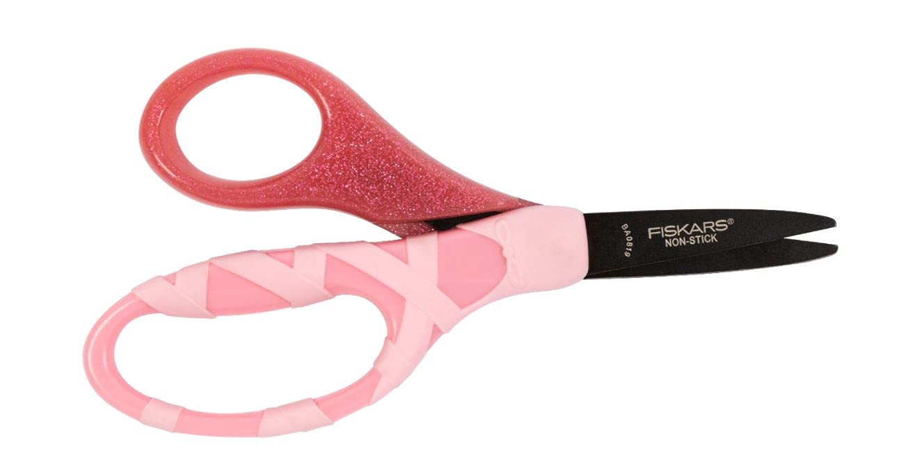 Fiskars Kinderschere SoftGrip Glitzer – 12,7 Cm, Spitze Spitze, Für Rechtshänder, Altersgerecht 4–7 Jahre (rosa)