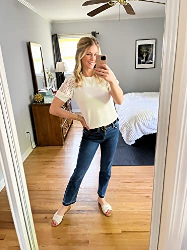 Dorose Womens Summer Tops Puff Short Sleeve Work Blouse T Shirts White M #TOP6