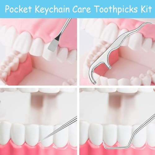 Image of SPAREQUE tooth claening kit,Dental Tools, 7 in 1 Stainless Steel Teeth Cleaning Tool Kit, Dental Hygiene Kit Toothpicks Cleaning Picks Flosser for Teeth Braces Cleaning Tools