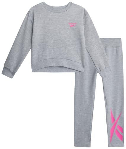 Reebok Conjunto de leggings para niñas, sudadera con capucha y leggings de forro polar de alto rendimiento, conjunto activo para niñas/niñas, 2T-6X, Gris claro, 4 años