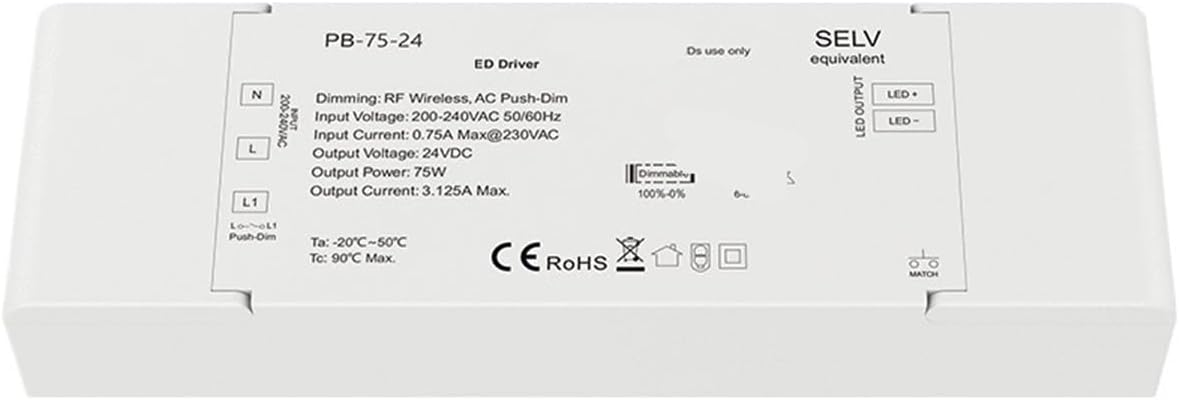 1PCS 40W 75W dimmable LED Driver DC 12V 24V(PB-75-24 Only)
