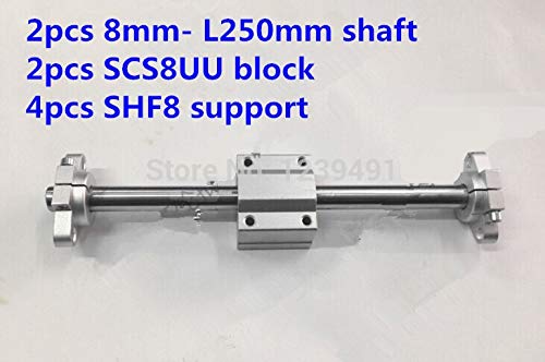 Ochoos 2pcs 8mm - 250mm + 2pcs SCS8UU Linear Block + 4pcs SHF8 Shaft Support