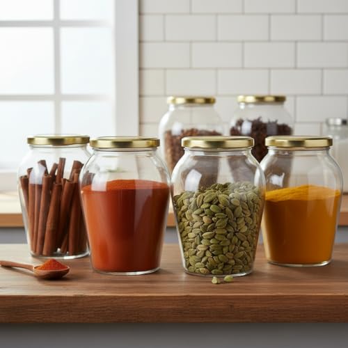 Image of ginoya brothers 1 Liter Matka Shape Glass Jar And Glass Container For Kitchen With Air Tight Lid-Pack Of 5, Blue