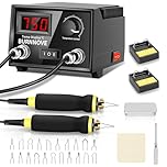 BURNNOVE Pirografo per Legno Professionale, 60W 220V con Doppia Penna, Display Digitale e Temperatura Regolabile 0-750°C, 21 Punte per Decorazione su Legno, Pelle e Zucca