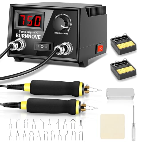 BURNNOVE Máquina de pirograbado 100W, 2 Bolígrafos, 21 Puntas de Alambre de Pirograbado, Doble Puerto, Kit Pirograbador de Madera Control de Temperatura Ajustable para Madera, Cuero, Grabado