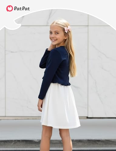 Image of PATPAT Girls Cardigan Bolero Size 4-12 Years Kids Knit Long Sleeve Ruffle Open Front Button Cover Up Cropped Tops for Girls
