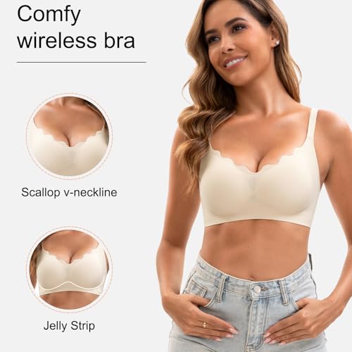 Womens Seamless T-Shirt Bras 3 Pack Ultra Soft Wireless Comfy Bra, Full Coverage Bralette No Show Under Clothes3