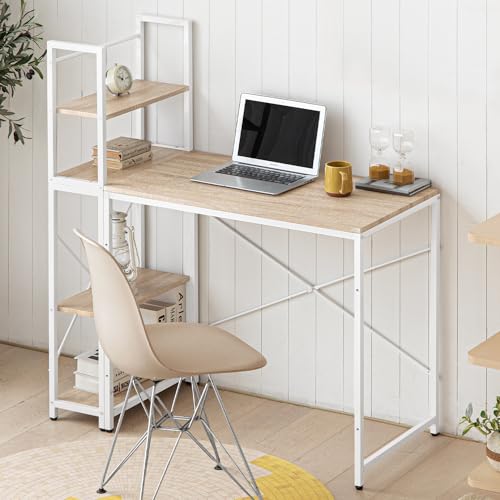 モダンデコ デスク 収納付き PCデスク ハイタイプ 木製 テレワーク (分離型タイプ, ナチュラルオーク)