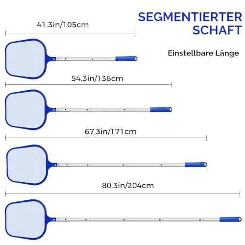 Pool Kescher 204cm CNMTCCO Extra Lang - Stabil Teleskopstange & Feinmaschiges Netz für Teich & Pool - Entfernt Laub & Algen Mühelos - Robustes Aluminium Alloy Pole (Nylon-Netz)