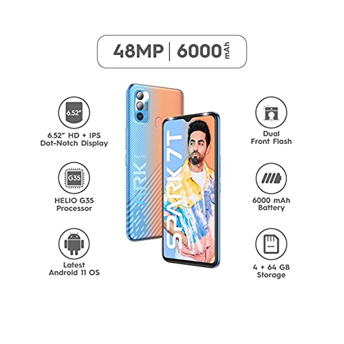 Image of TECNO Spark 7T(Nebula Orange, 4GB RAM, 64GB Storage) 6000 mAh Battery| 48 MP AI Dual Rear Camera