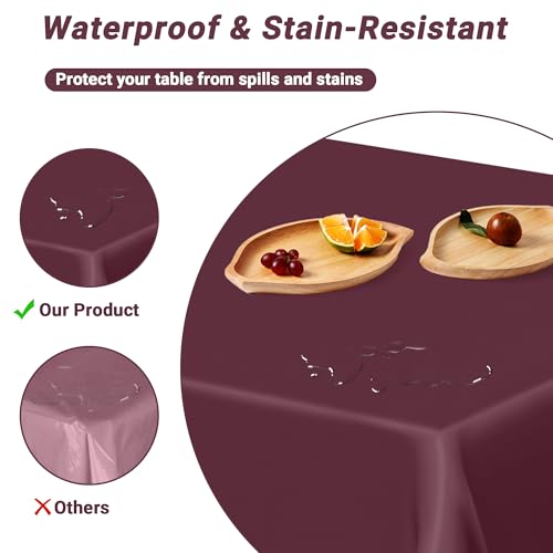Image of 4 PCS Wine Table Cloth Rectangle Table, 54 x 108 Inches Waterproof Plastic Table Cloth Disposable, Picnic Table Cover for Baptism, Picnic, Restaurant, Wedding decor, Fits Rectangle and Round Tables