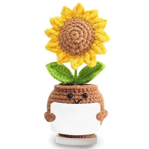MJSXY Sunflower Doll Crochet with Inspirational Card - Handmade Positive Gift for Motivation