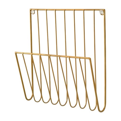 LOVIVER Metal Magazine Rack Wall Mounted File Holder Office Home Kitchen Office Bathroom Home Basket Bin Decorative Iron Mail Organizer Newspaper Holder, Wire Shelves for Letters Folders Papers, Gold
