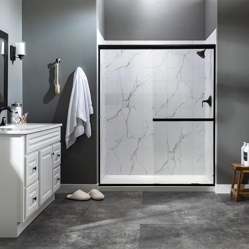 Palisade 78in x 60in x 32in Waterproof Vinyl Shower Surround Kit with Accessories in Carrara Marble - Thumbnail 3