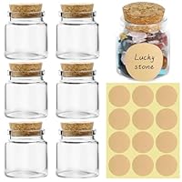 6 Stück Mini Glasflaschen mit Korken, 50ML Kleine Gläser mit Deckel Etikettenaufklebern, Glas mit Korkdeckel, Mini Glasflaschen für Hochzeitsgeschenke, Partys, Gewürze und Marmeladen