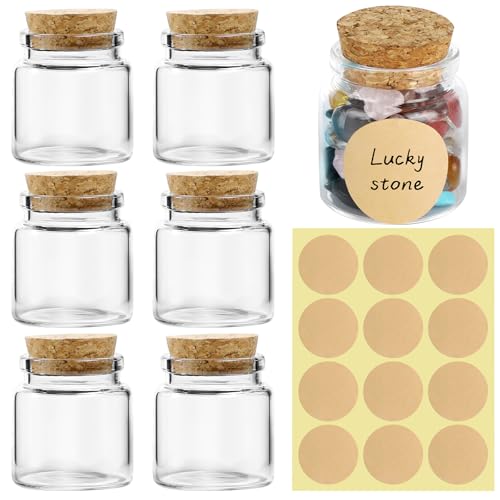 Lot de 6 mini bouteilles en verre avec bouchon en liège - Petites bouteilles en verre avec couvercle - 50 ml - Mini bouteilles en verre pour cadeaux de...