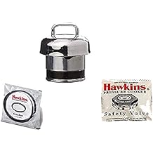 Hawkins Silver Stainless Steel,Rubber,Aluminium Vent Weight Safety Valve Bundle/Set Of Hawkins Gasket Whistle A10-09,B10-10 H10-20 For Classic/Contura&2 To 3 L Pressure Cookers - Set Of 3,3 Liter