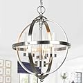 Treekee Chandeliers for Dining Room, 13.4'' Nickel Modern Orb Chandelier, 3-Light Hanging Light Fixture, Adjustable Pendant Light Fixture for Living Room Entryway Foyer