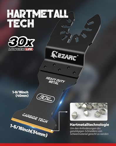 EZARC 3 tlg Multitool Sägeblätter aus Carbide Hartmetall Multitool Oszillierwerkzeug-Zubehör Ideal für Schneiden von Metall, Stahlnägel, Bolzen, Schrauben