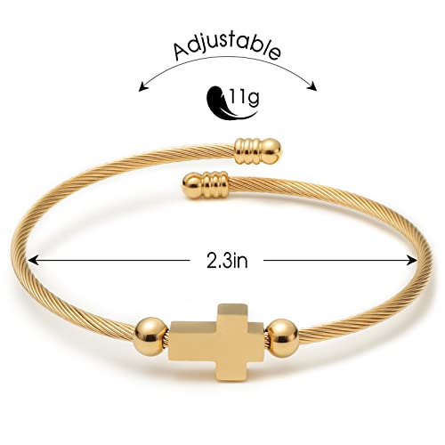 Rhinelife Religious Titanium Steel Bracelets-Christian Cross Cuff Baptism Faith Carpal Tunnel Bracelet, Adjustable Design Balance Bracelet, Suitable For Women Jewelry (1 Gold) #TOP3