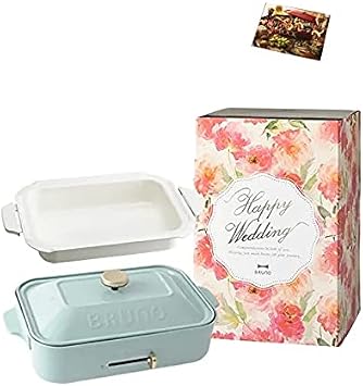 BRUNO BOE021-BGY 1702436 Compact Hot Plate, Main Body, 3 Plate Types Takoyaki, Ceramic Coated Pot, Flat, Yakiniku, Wedding Congratulatory Sleeve, Recipe Book Included, Blue Gray, Stylish, Cute, 1