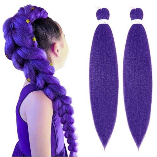Long Purple Braiding Hair Pre Stretched Synthetic Braiding Hair Extensions for Braids,24 Inch 2 Packs Yaki Crochet Hair as Rumi Hair Braid for Stage Party Halloween Costume Cosplay(24In,Pu)
