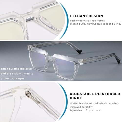 Image of Blue Light Blocking Glasses, TR90 Rectangle Computer Glasses With Anti Eyestrain & UV Glare Protection (Transparent)