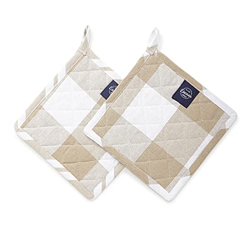 Image of Encasa XO Oven Microwave Pot Holders Trivets 21 cm (2 pc) for Kitchen Cooking & Baking - Heat Resistant, Thick & Safe, Protection of Hands from Hot Utensils, Grill, BBQ - Buffalo Beige Checks