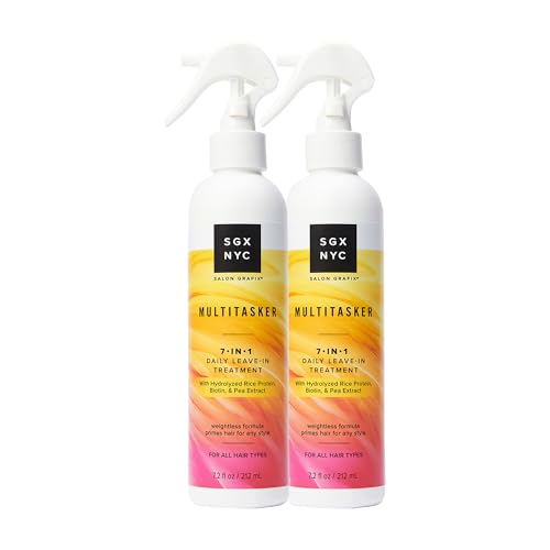 SGX NYC Multitasker 7-in-1 Daily Leave-In Treatment - Heat Protection Spray for Hair - Weightless Leave In Conditioner Spray with Biotin - 2 pc