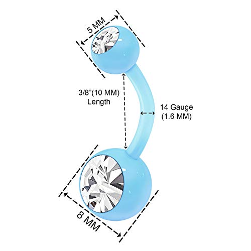 2Pcs Flexible Acrylic Body Belly Button Navel Ring 14 Gauge 3/8 10Mm Dark Blue Crystal Ball Earrings Piercing Jewelry 3604 #TOP1