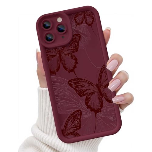 FUXICASE for iPhone 12 Pro Max Case, Creative Butterfly Pattern Design for Girl Women, Soft Silicone ShockProMaxof Anti-Scratch ProMaxtection Phone Cover for iPhone 12 Pro Max (Burgundy Red Butterfly)