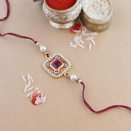 Image of I Jewels Pearl & Meenakari Designer Bhaiya Rakhi With Roli Chawal for Brother /Bro /Men with Rakshabandhan Card