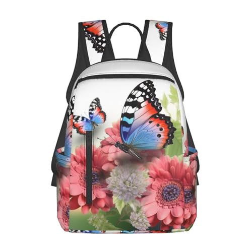 Sac à dos léger imprimé fleur et papillon noir de grande capacité pour ados et adultes